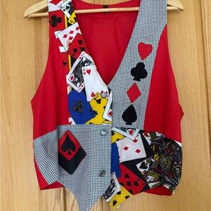 Red Card Print Patchwork Women's Vest